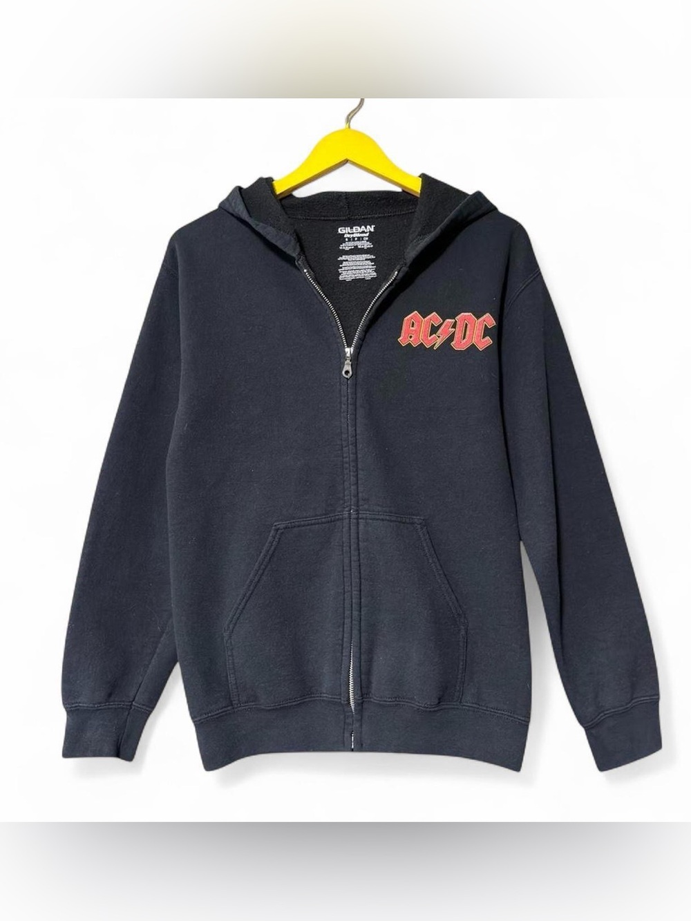 Y2K AC/DC black zip up hoodie size small faded